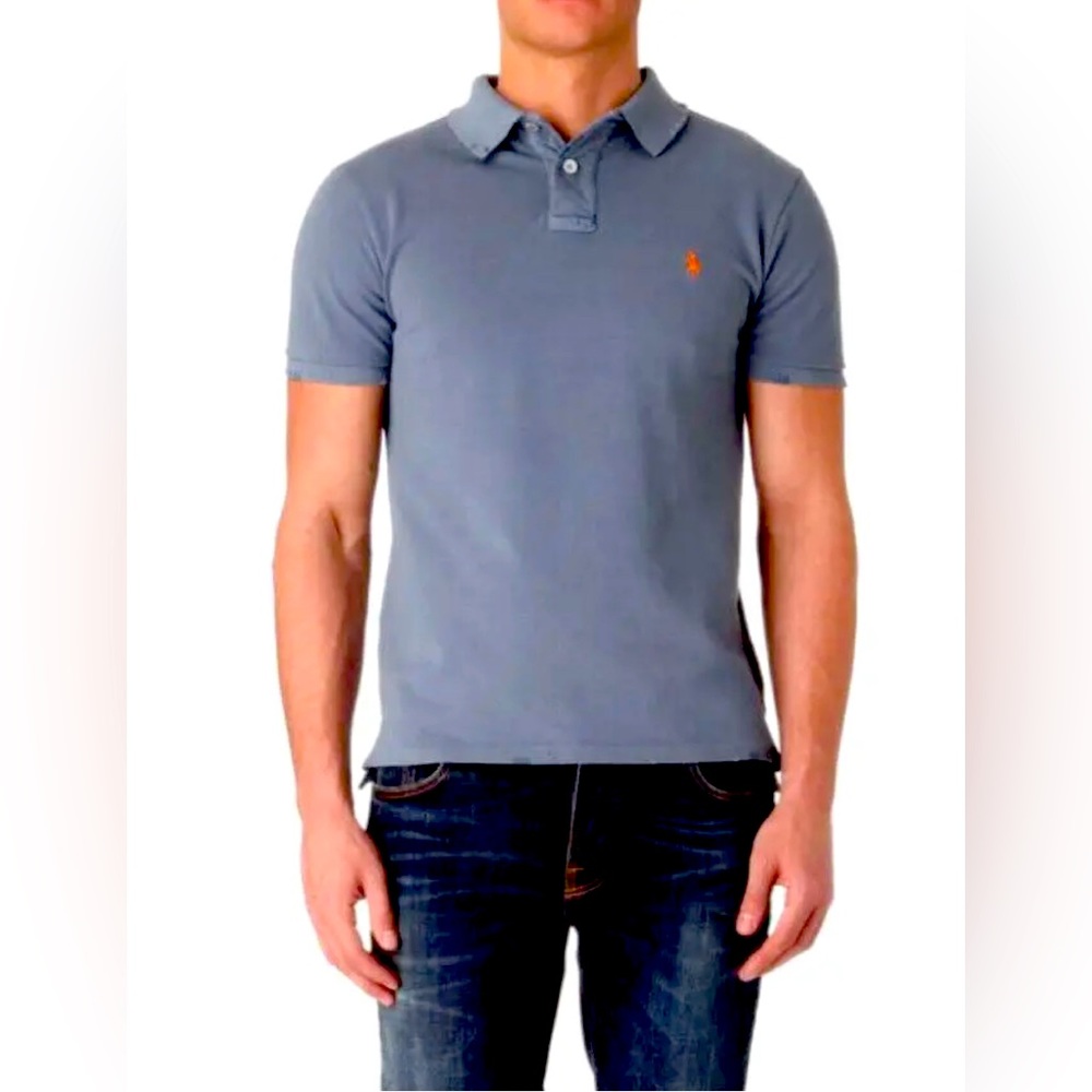 NWT Polo Ralph Lauren Mens Navy Red Pony Distressed Polo Shirt Custom Slim Fit S